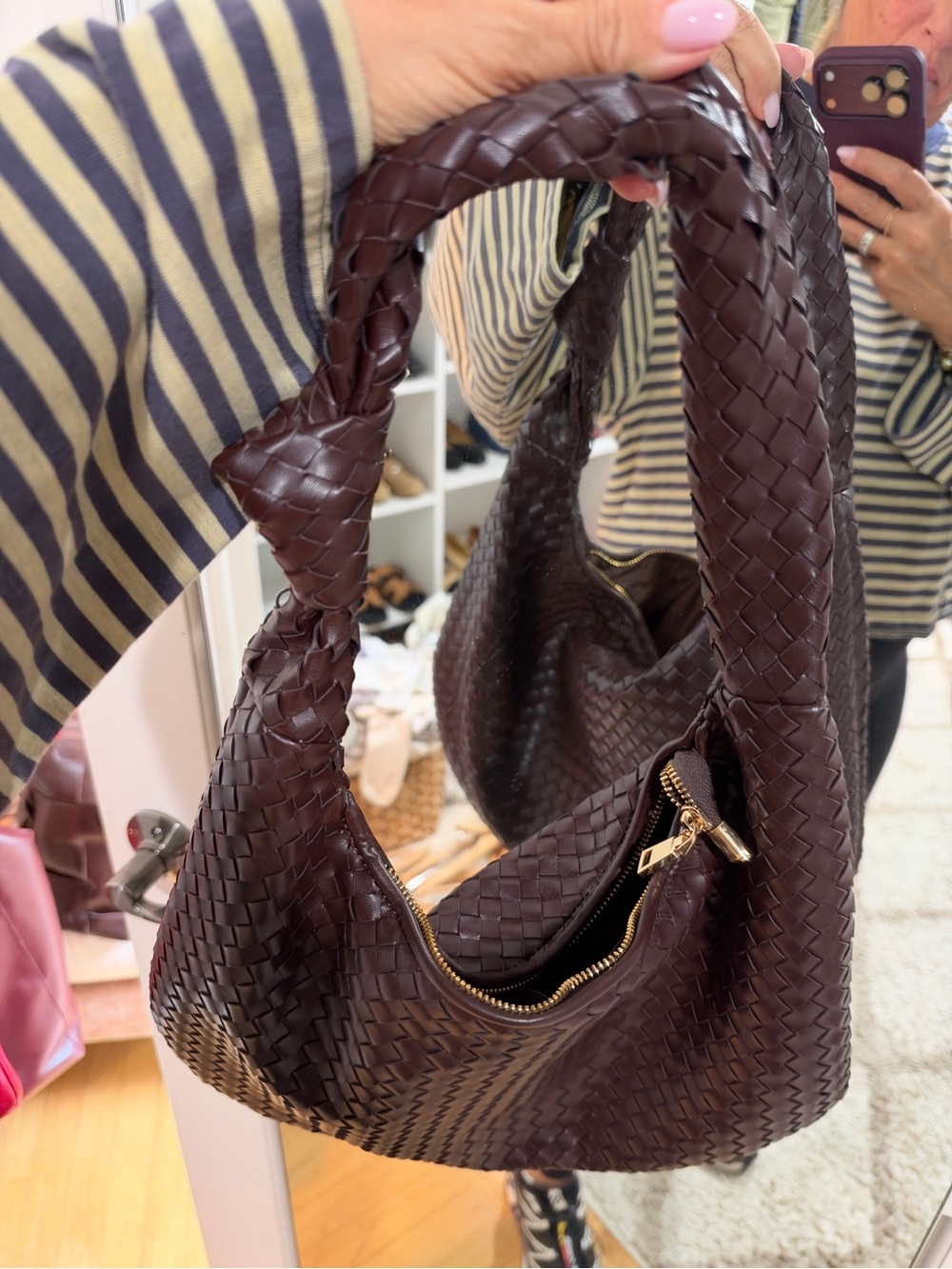 Anthropologie Woven Leather Hobo Bag in Dark Brown - Picture 6 of 6